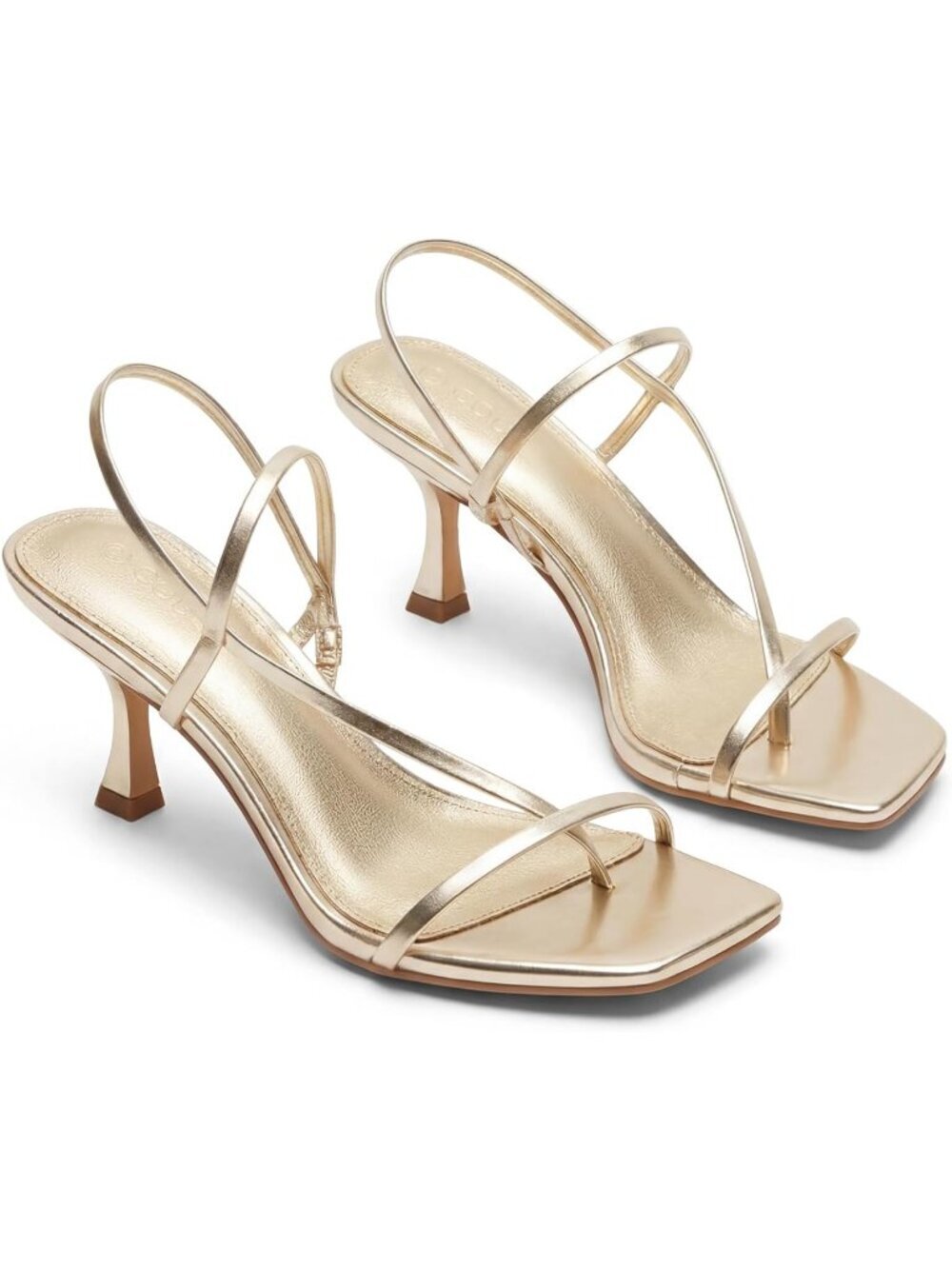 Women's Gold Strappy Kitten Heels Sandals Square Open Toe Flip Flops Shoes